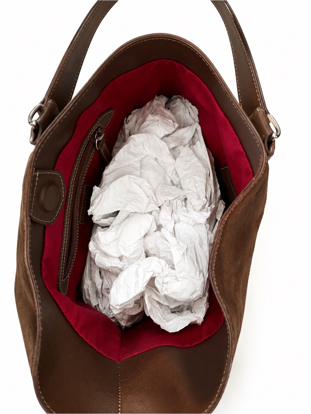 Cowhide Hobo Shoulder Bag in Brown and White - Picture 6 of 7
